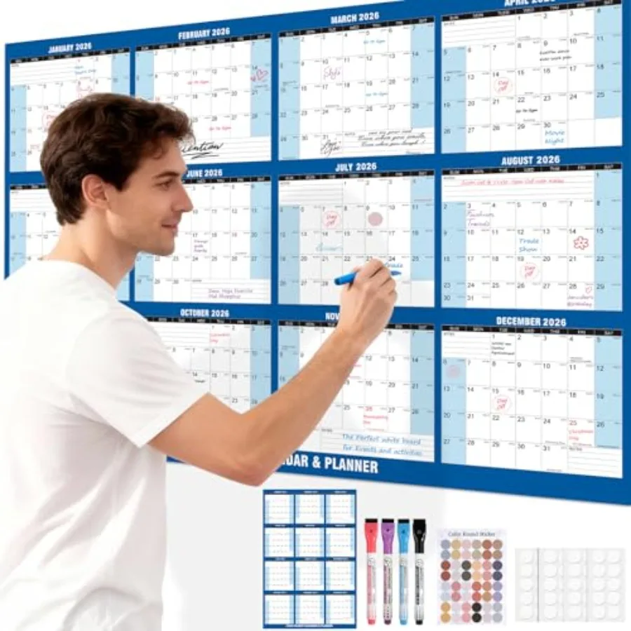 

2026 Wall Calendar 48"x 32" Large Horizontal/Vertical Yearly Wall Calendar Wet and Dry Erase 12 Month Thick Paper Annual Planne