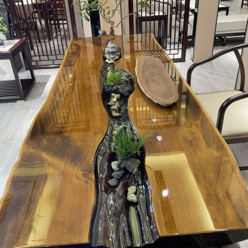 Running water tea table circulating water fish pine tea table and chair combination