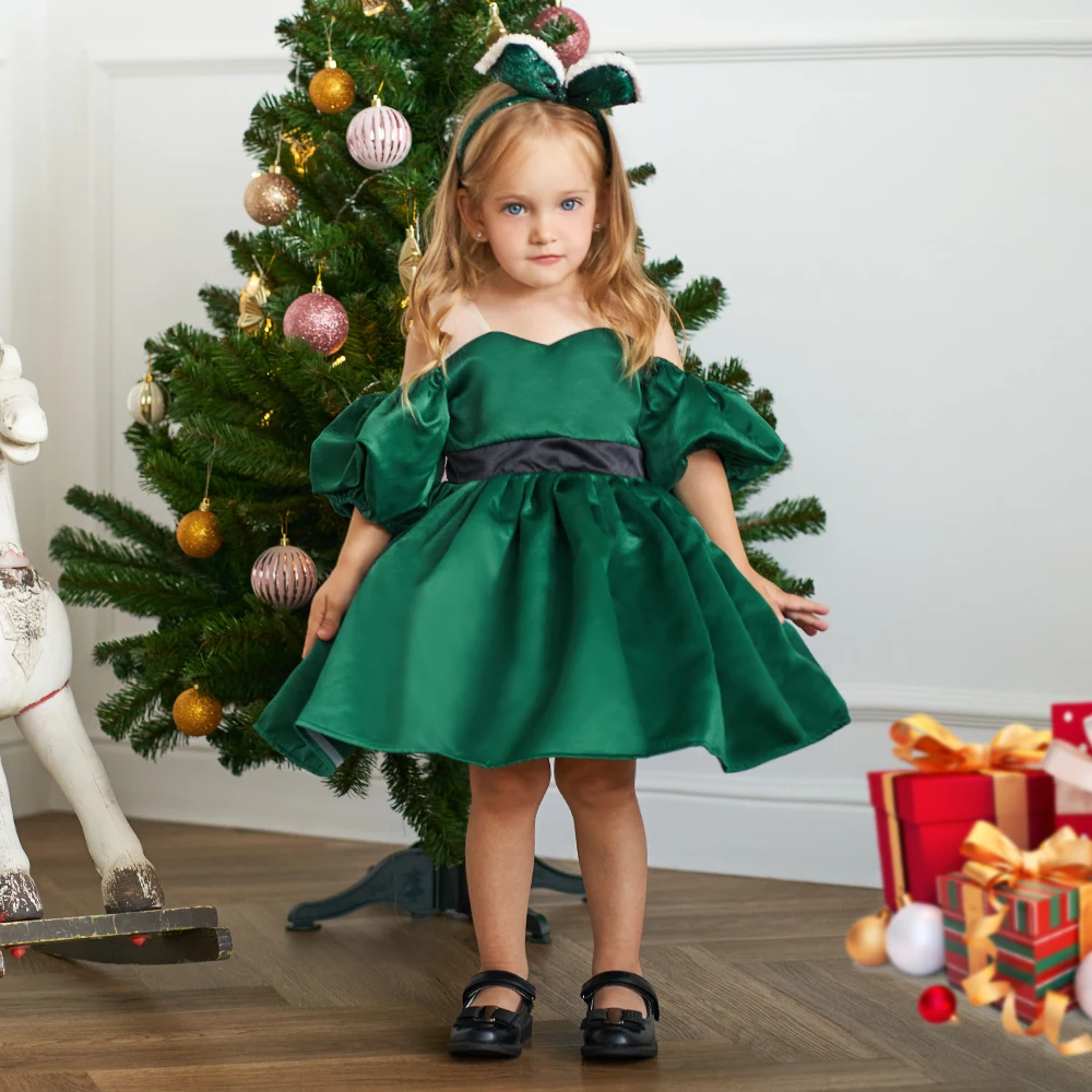 Christmas Dress For Girls 1st Toddler Kid Baby Party Princess Gown Formal Clothes Green Santa New Years Costume Christening