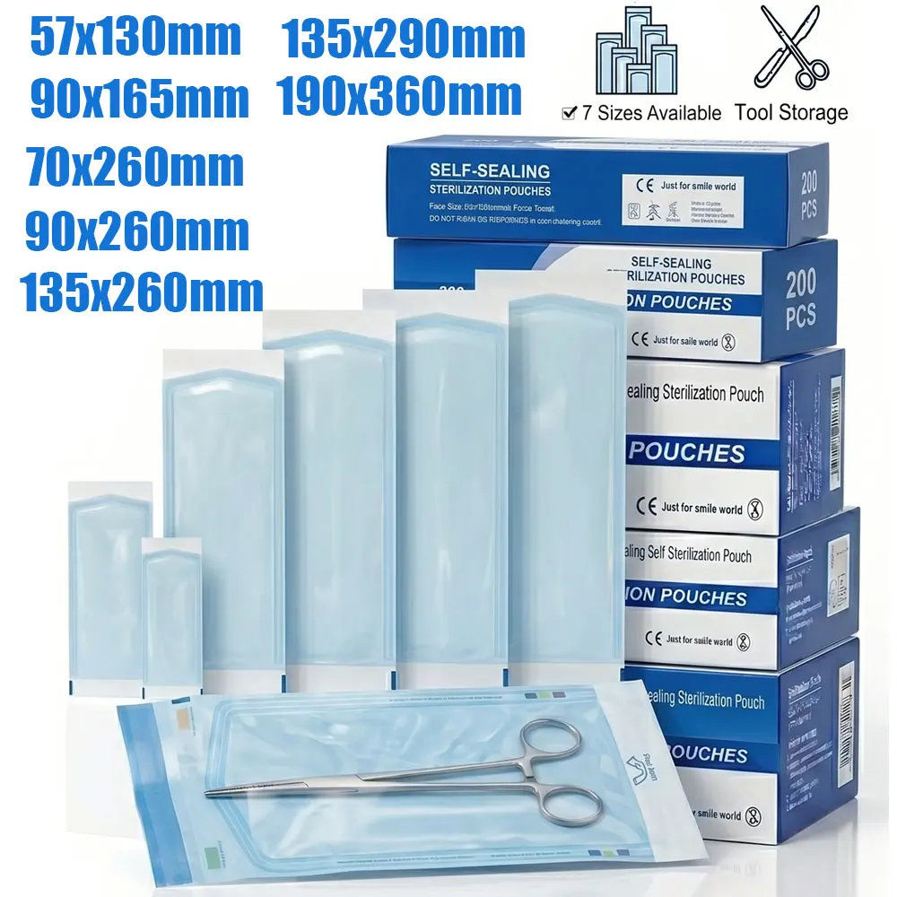 200-10pcs Disposable Self-sealing Sterilization Pouches Bags 7 Sizes Sterile Storage Bags for Tattoo Piercing Dental Beauty Salo