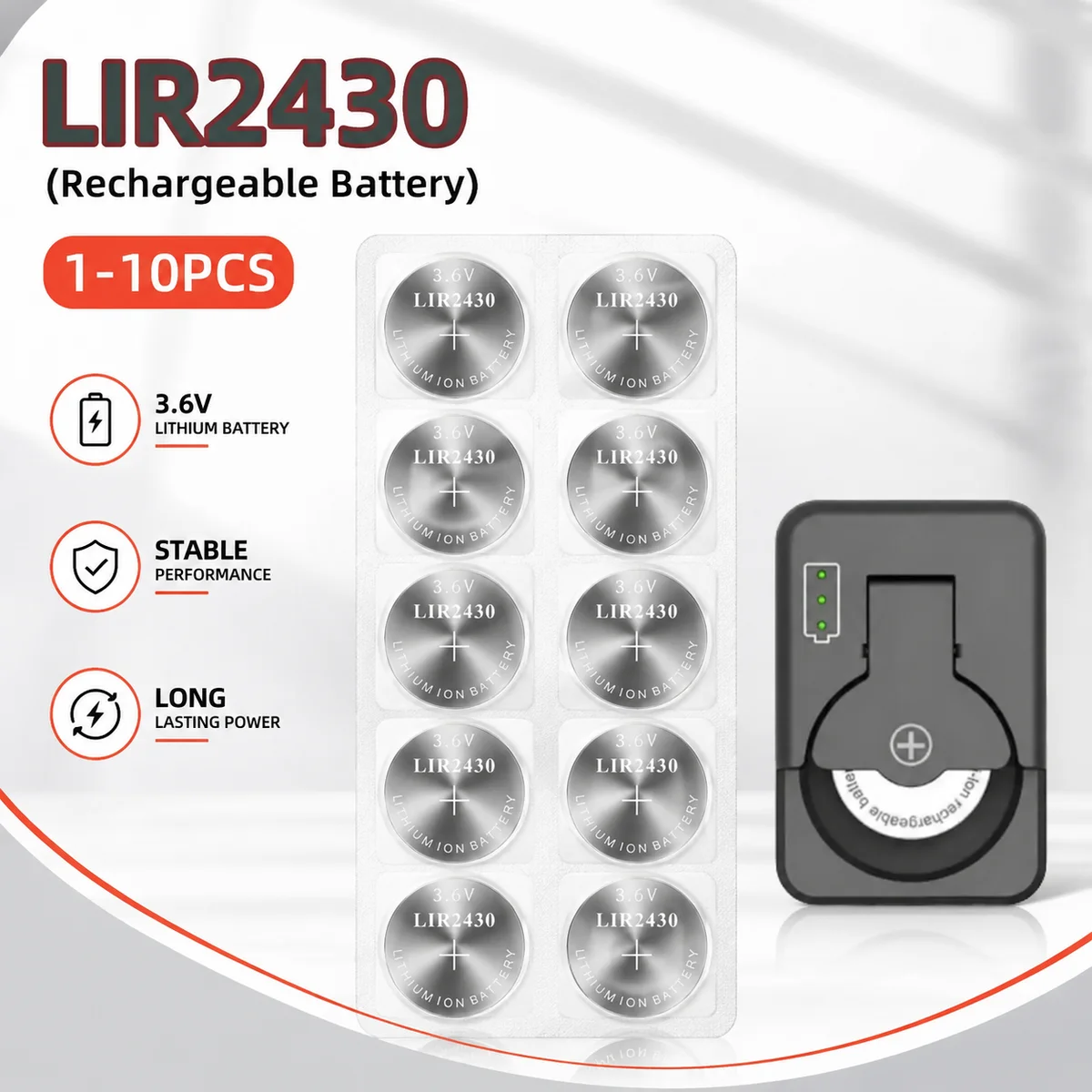 Rechargeable LIR2430 Lithium Ion Coin Cell Battery 3.6V 60mAh 1-10PCS Replacement for Car Key Watch Toy Button Cell