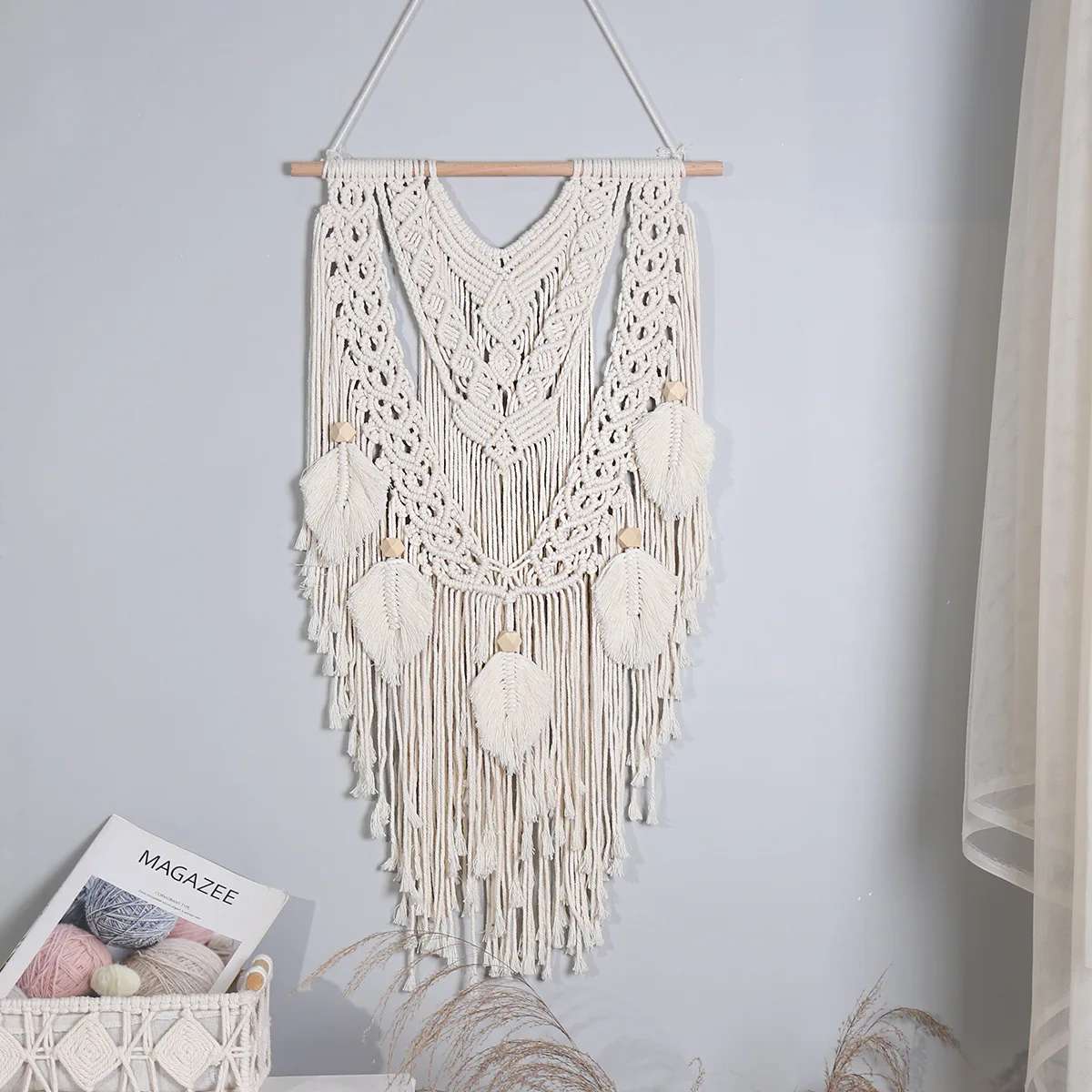 Boho Macrame Wall Hanging Decor Tapestry Fringe Wall Art Headboard Woven Home Decoration for Living Room Bedroom Dorm Apartment