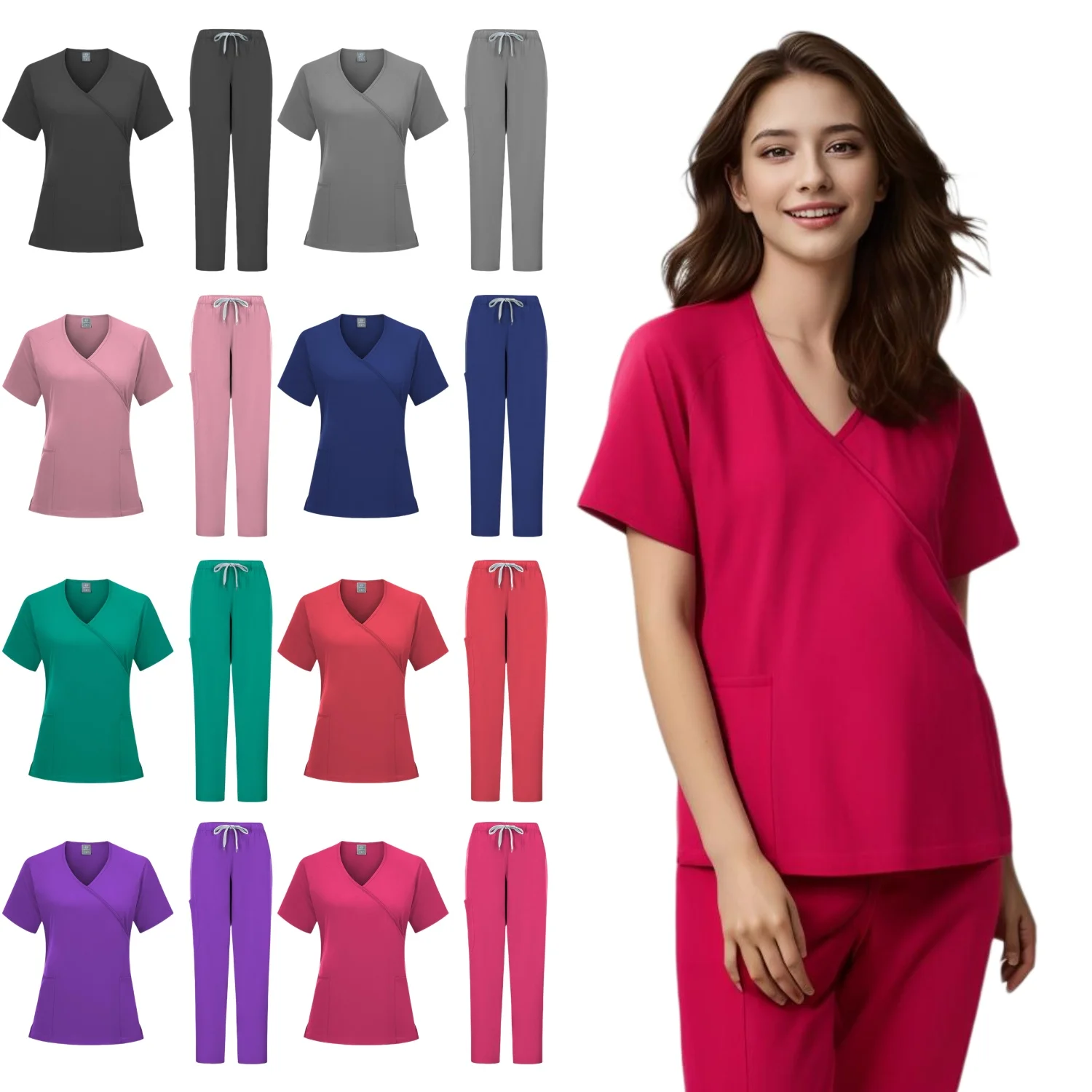 High Quality Hospital Uniform Wholesale V-neck Tops and Pants Pet Grooming Nursing Suit Medical Women Nursing Scrub Uniform Sets