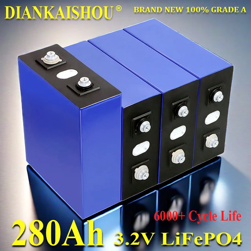 1-16PCS LiFePO4 3.2V 280Ah Battery Cell Grade A 6000+ Cycles Free Busbar Real Test 295Ah For DIY 12V24V 48V Lithium Battery Pack