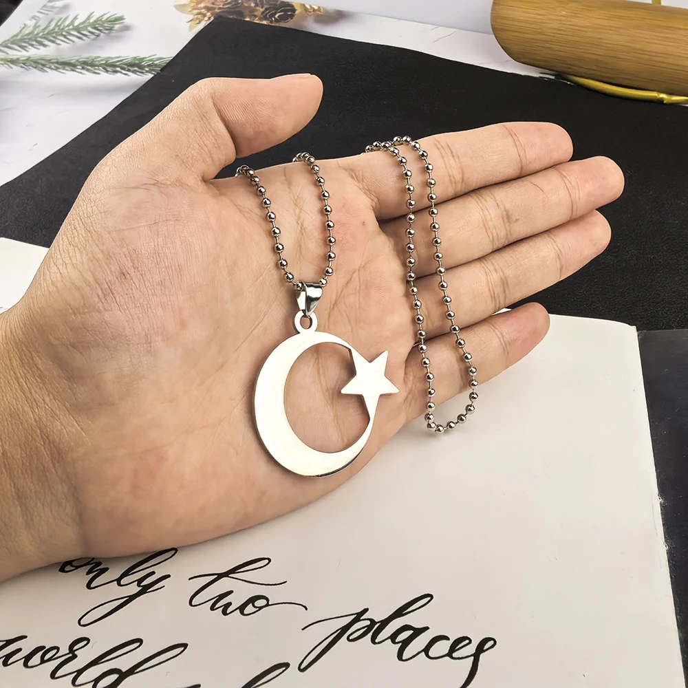 الإبداعية الفولاذ المقاوم للصدأ تركيا نجمة القمر الفولاذ المقاوم للصدأ سلسلة بدلاية قلادة للرجال النساء المجوهرات الدينية التركية