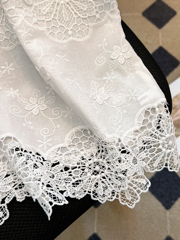 레트로 자수 조끼 여성 여름 루즈 레이스 트림 헴 이너웨어 플라이 슬리브 스몰 탑 편안한 통기성 면