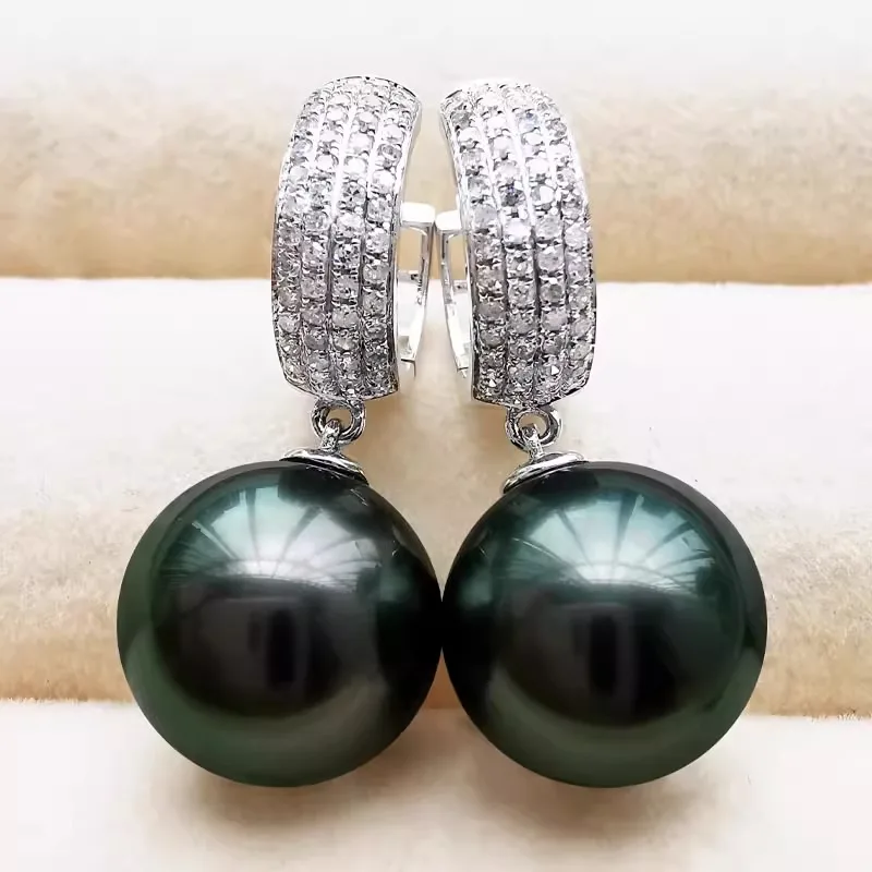 12-13mm Black Pearl Dangle Earrings, 925 Silver, Mother's Day & Anniversary Gift AAA222