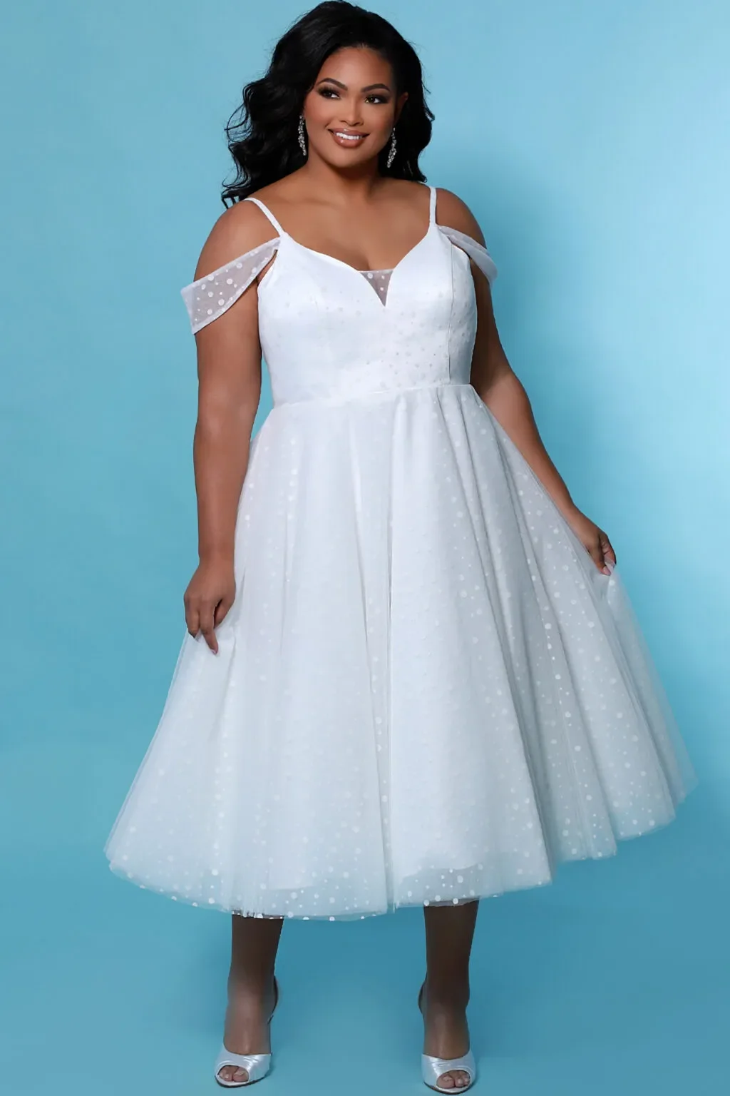 Robe de Mariée Courte en Tulle à Pois et Bretelles Spaghetti, Sexy, Grande Taille, pour les Patients à Démar-B, Nouvelle Collection