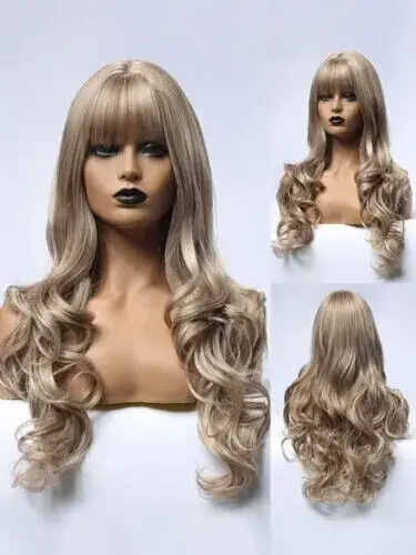 Human Hair New Fashion Sexy Women's Long Light Blond Wavy Natural Wigs 24In