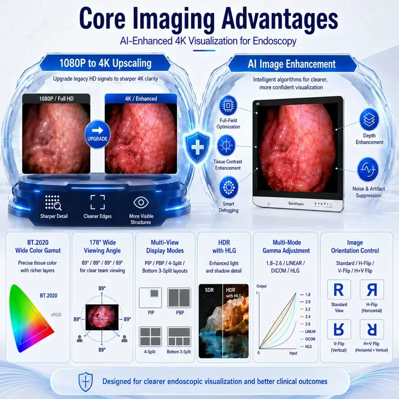 27 Inch Display Monitor for Endoscope Camera System Medical Grade 4K, IPS LCD Screen with AI Image Enhancement