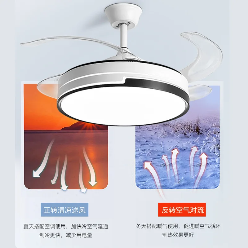 Ceiling fan with light remote control wall control Dining living room Invisible fan blade fan chandelier led modern ceiling fans