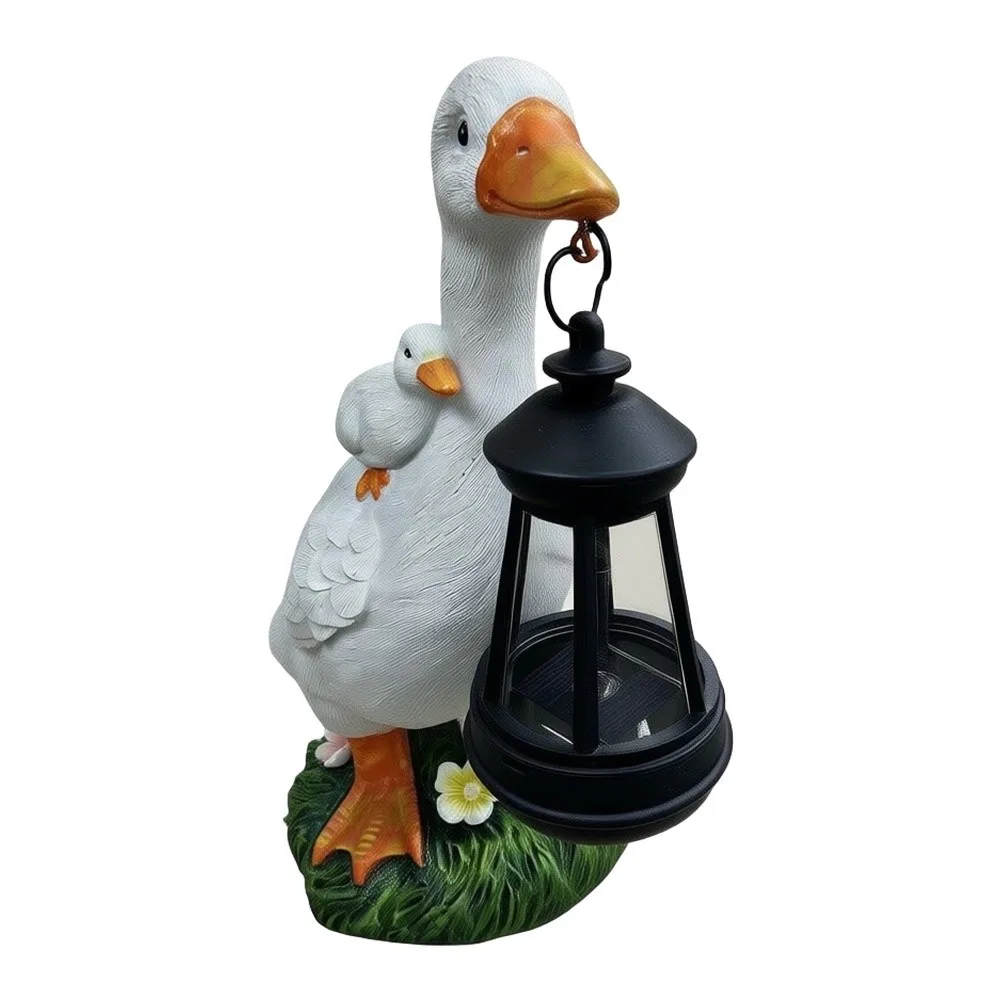 for For Solar duck garden statue with lantern resin outdoor decoration 25 cm white illuminated garden accent for patio