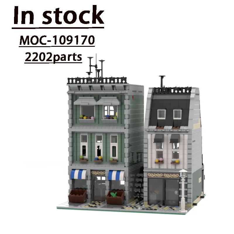 New Street View MarketCafe & Sweet Shopassembles A Building Block Model 2202 Parts Building Blocks for Children's Christmasgifts