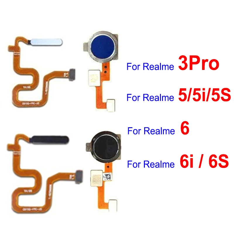 For Realme 3Pro 5 5i 5S 6i 6 6S Fingerprint Sensor Power Touch Flex Cable Back Home Button Sensor FingerPrint Flex Parts