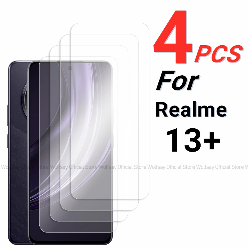 Protector de pantalla de vidrio templado para teléfono piezas, película protectora de pegamento completo para Realme 13 Plus, Realme, 2/4 Realme