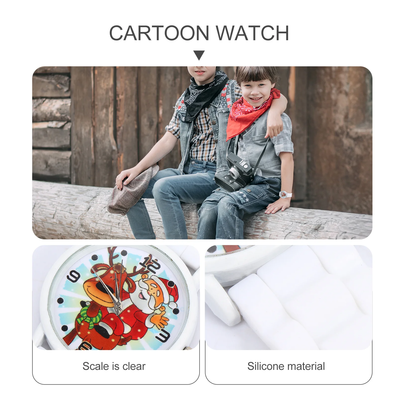 

1Pcs Kids Analog Watch Creative Xmas Print Comfortable Silicone Band Long-Lasting Wristwatch for Toddler Decoration Gift