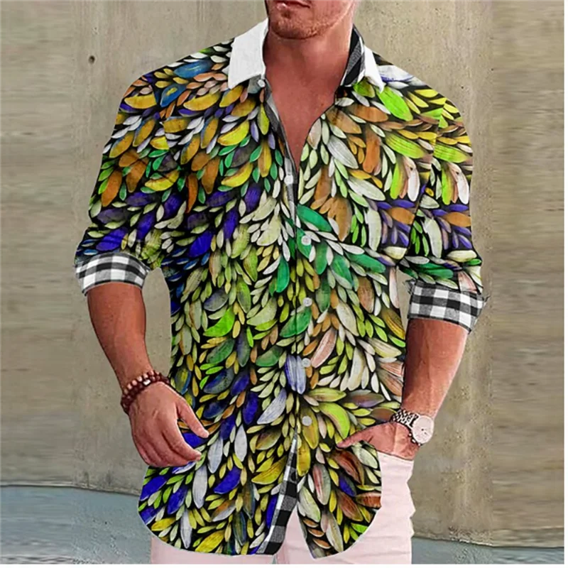 

Fashionable Men's Shirt Feather 3D Printed Single Row Zipper Collar Long Sleeve Shirt Casual Designer Clothing