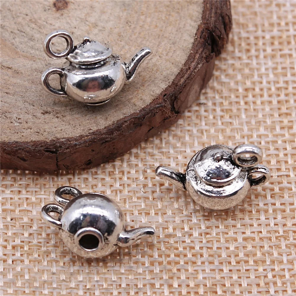 WYSIWYG 4pcs 18x13x10mm Pendant Teapot 3D Kettle Charm Pendants For Jewelry Making Antique Silver Color 3D Teapot Pendants