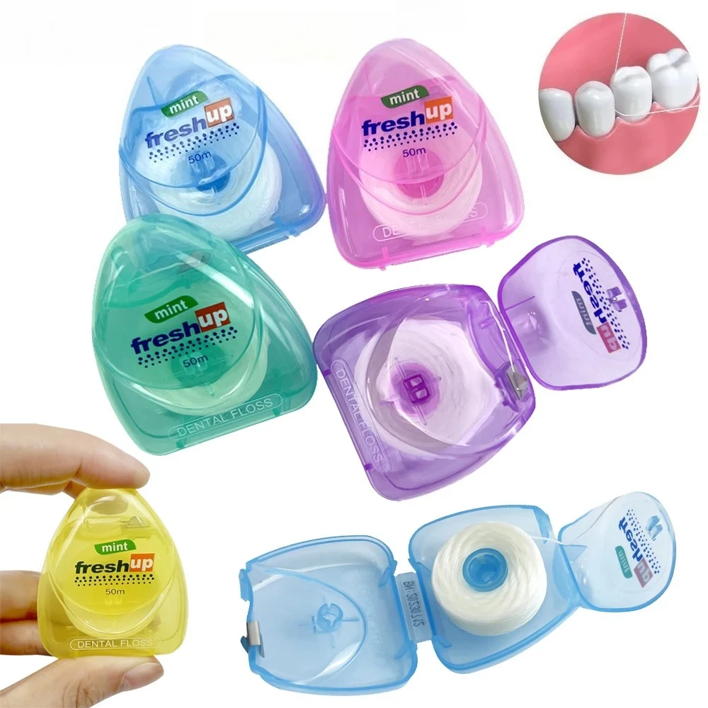 

30 коробок, портативная зубная нить 50 м, уход за полостью рта, необходимая нить, зубочистка, зубная нить с футляром, гигиенический инструмент для чистки зубов
