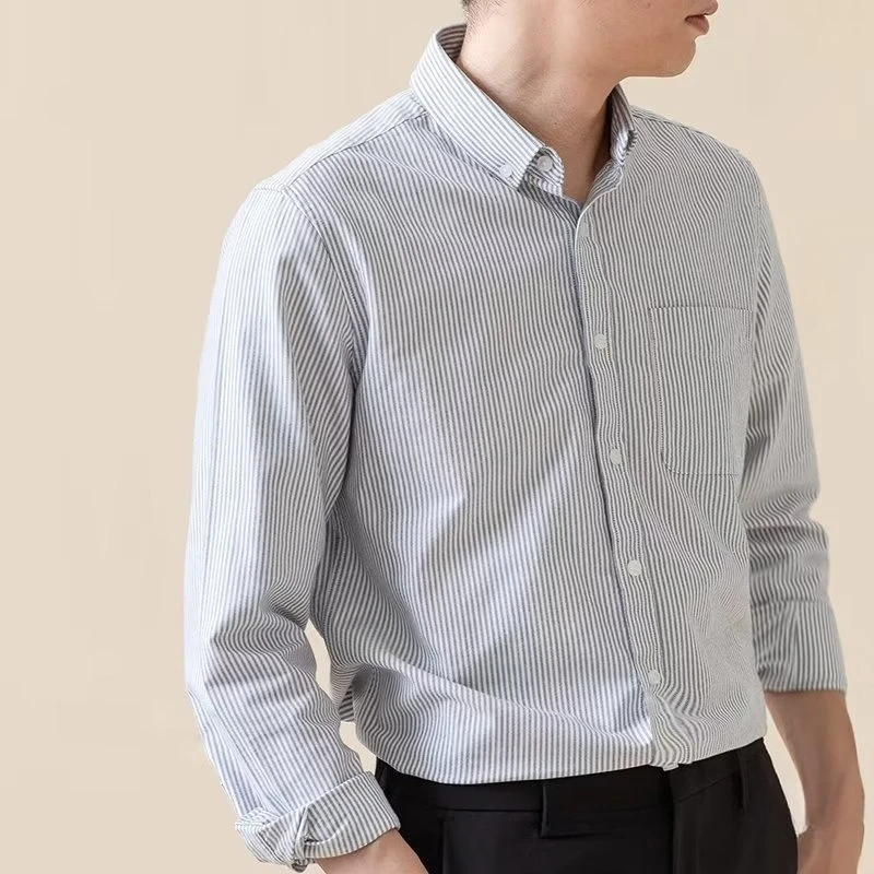 2026 Spring New Men's Vertical Striped Shirt Men's Non-ironing Slim-fit Long Sleeve Business Casual Shirt Men's Clothing