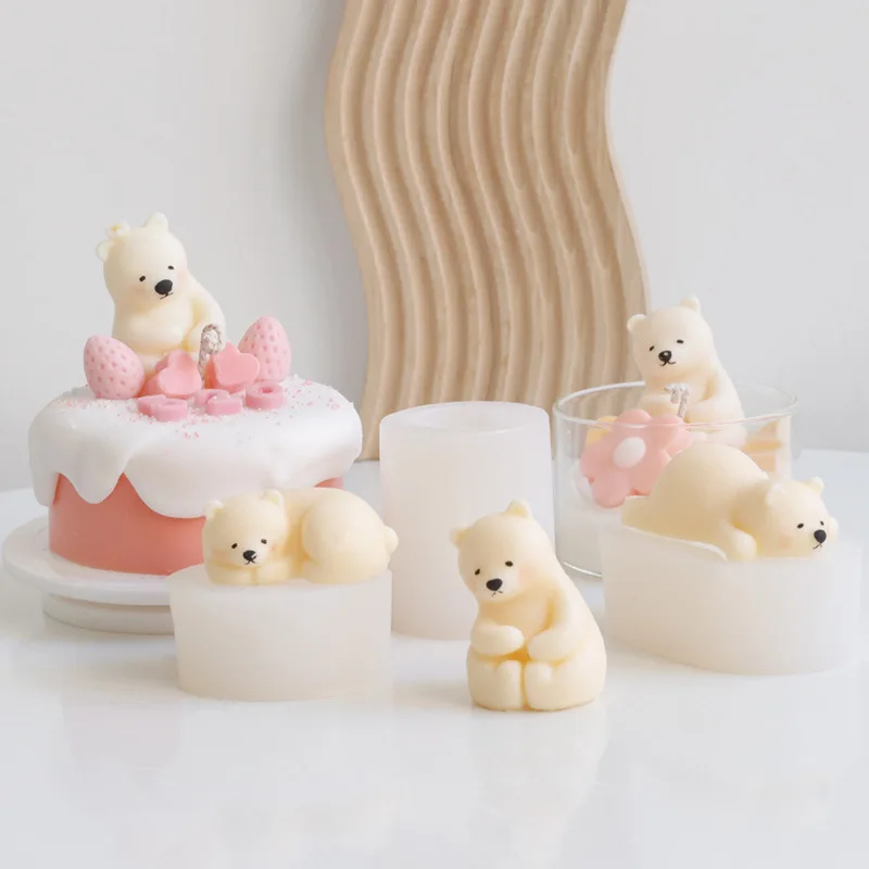 Cute And Cute Bear Cake Decoration Silicone Mold Diy Aromatherapy Candle Decoration Cure Polar Bear Epoxy Resin Molds