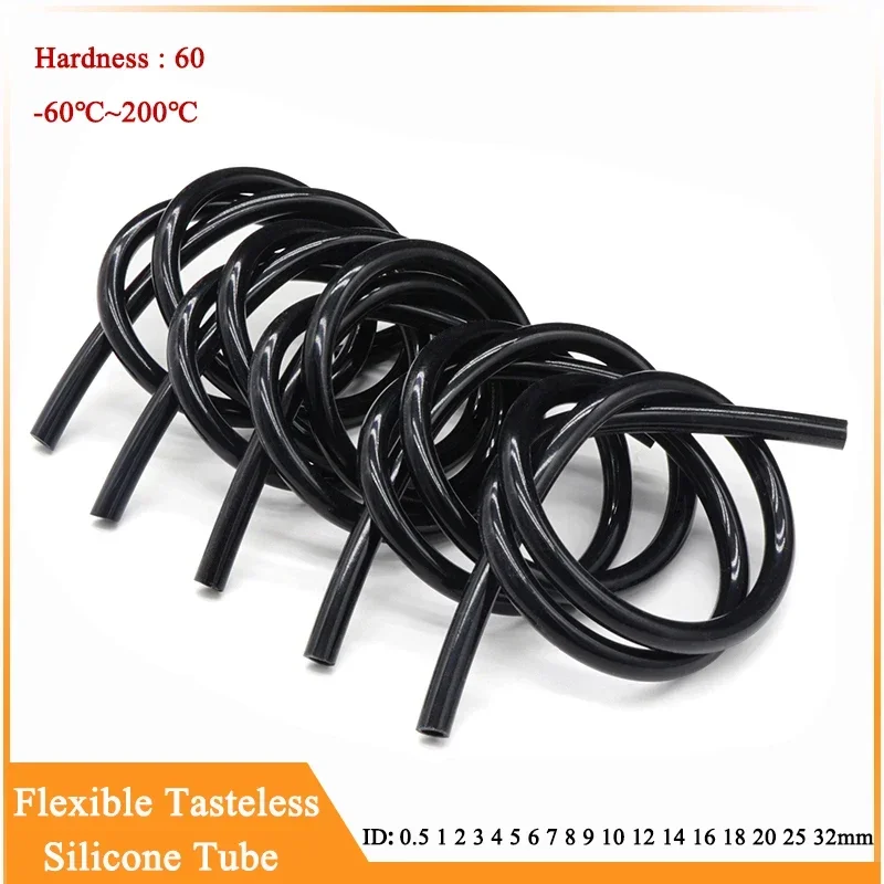 Tuyau Flexible en Caoutchouc de Silicone Noir de Qualité Alimentaire, Tube Non CU, ID 0.5, 1, 2, 3, 4, 5, 6, 7, 8, 9, 10, 12, 14, 16, 18, 20, 25,