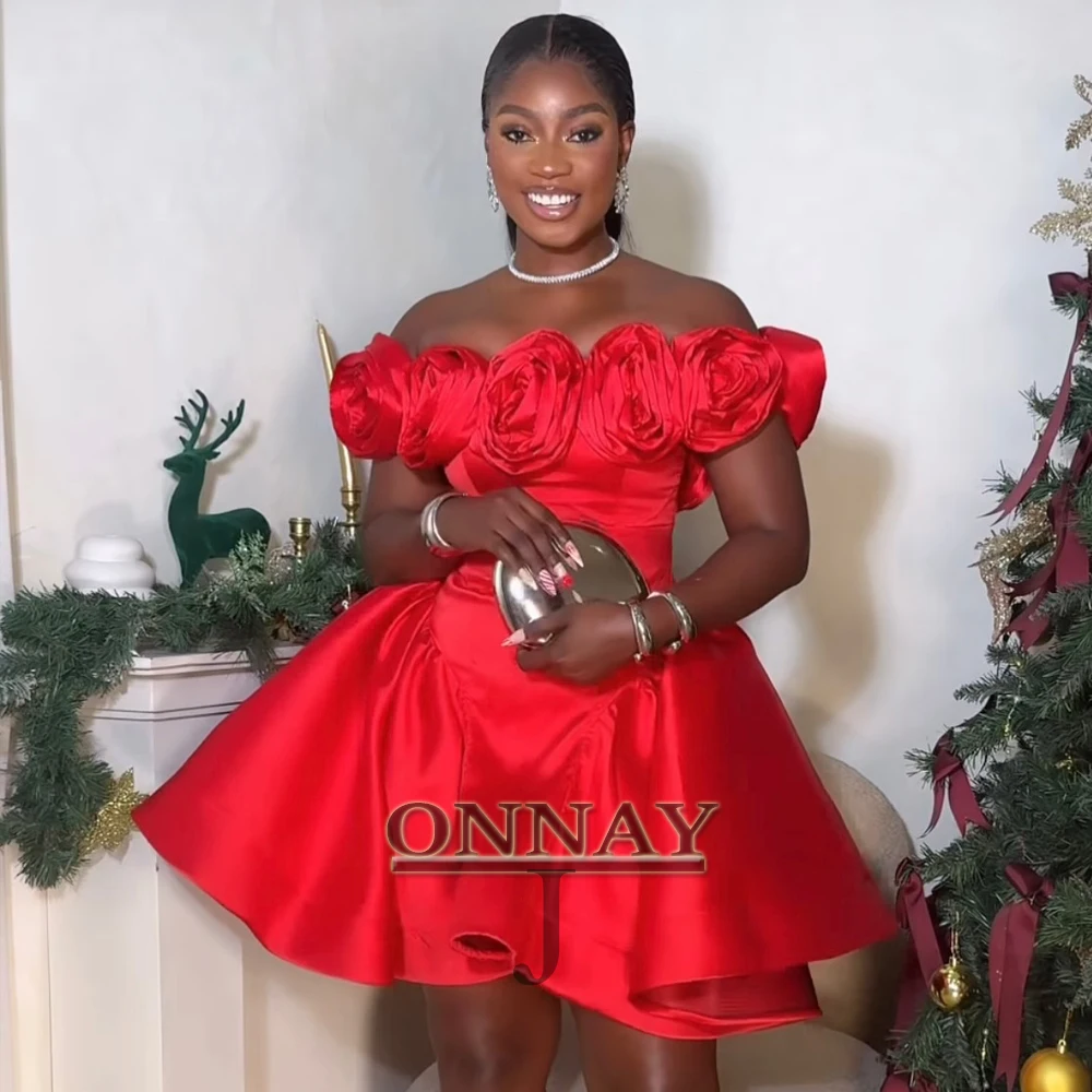 Robes de soirée personnalisées à fleurs pour femmes africaines, épaules dénudées, Mini robe de Cocktail sur mesure, arabe saoudien