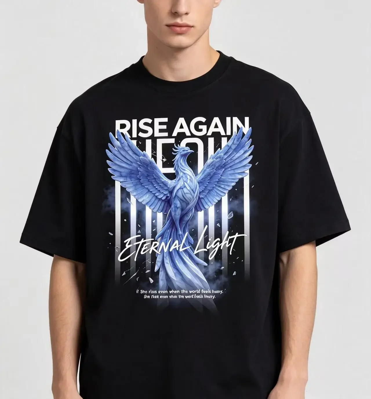 Unisex Rise Again Blue Phoenix Graphic T‑Shirt Men Women Mythical Bird Eternal Light Print Casual Short Sleeve Streetwear Tee