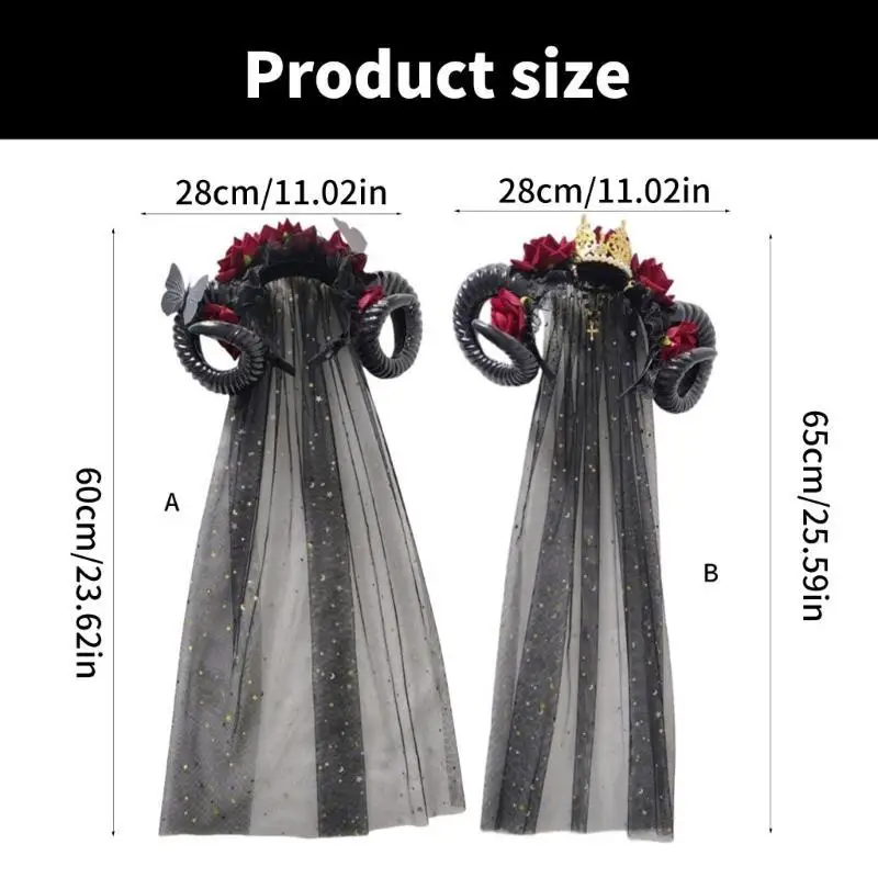 652F ciemna diabeł rogaty obręcz do włosów na kwiat na Halloween obręcz do włosów opaska na imprezę występ sceniczny do