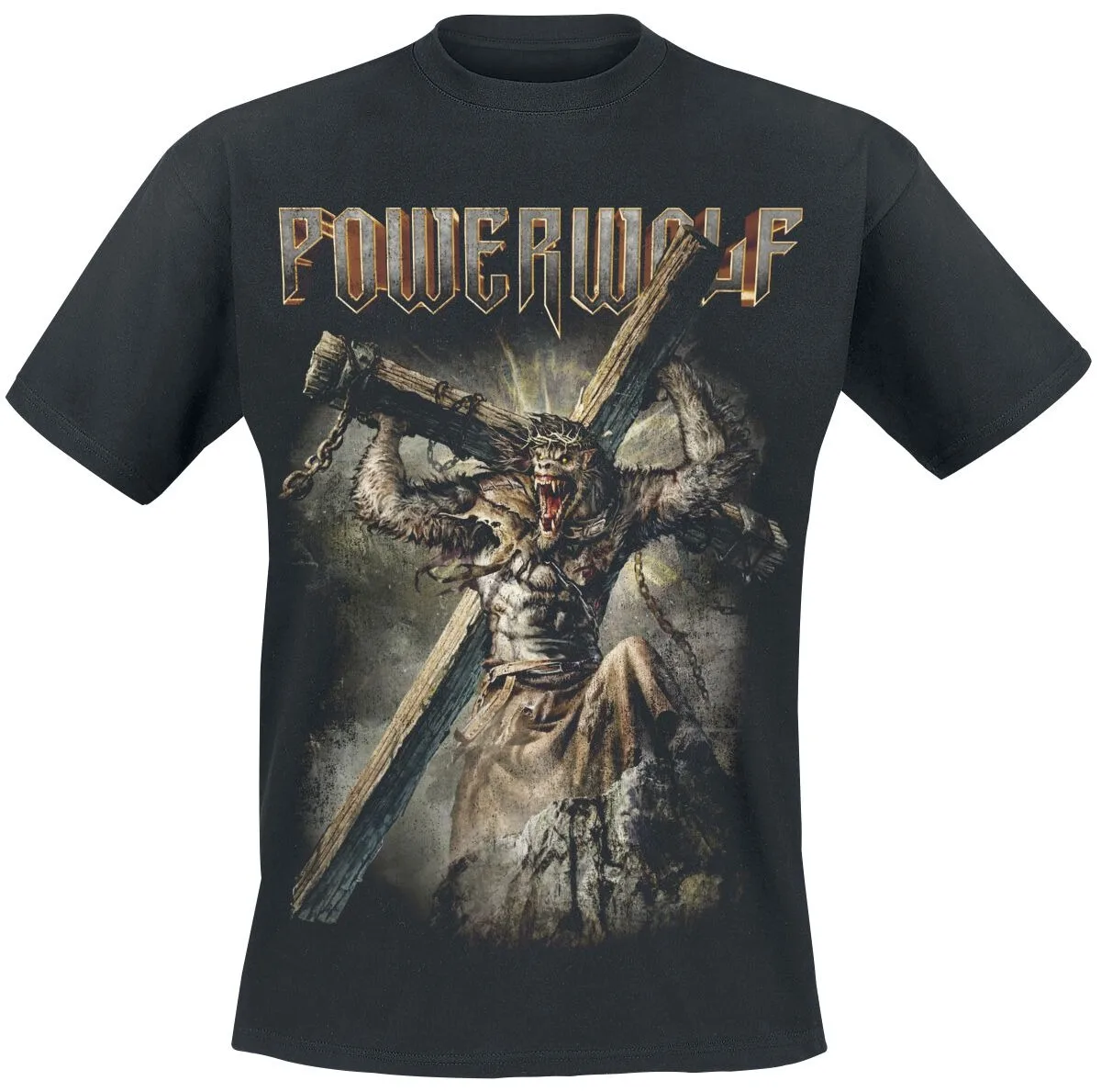 Powerwolf Incense and Iron Unisex-Baumwoll-T-Shirt, Dark Werewolf Blacksmith Print, Heavy Metal Rock Band Merch Casual Tee – Detail 4