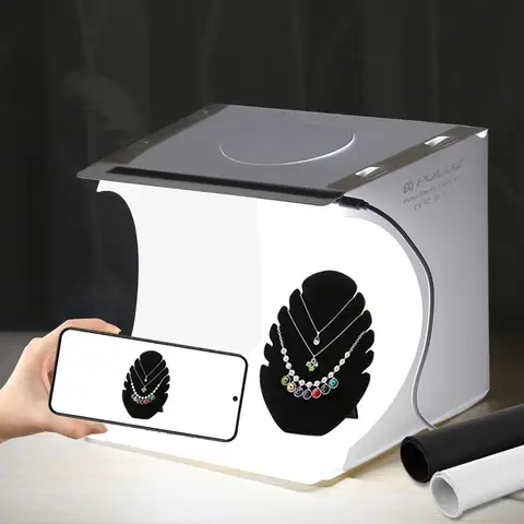 PULUZ Mini Light Box 9 Photography Table Top Light Box 20 LED Portable Photo Studio Shooting Tent with 2 Kinds Color Backdrops