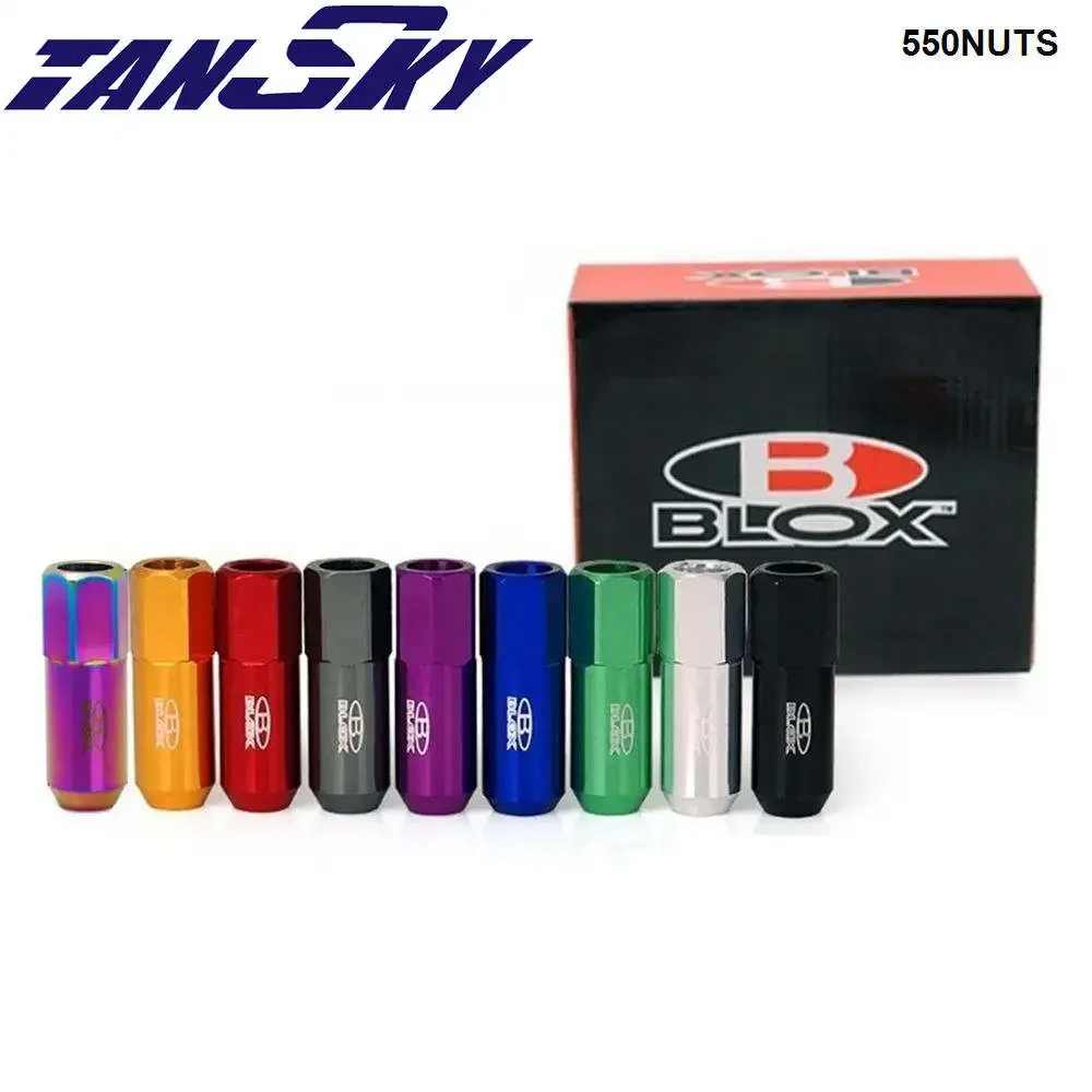 Blox Racing مزورة 7075 صواميل عروة ألومنيوم عالمية لمعظم السيارات M12X1.25 / M12X1.5، L: 60 مم 20 قطعة/المجموعة TK-550NUTS