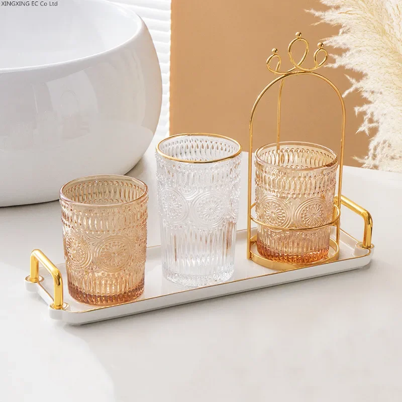 Bathroom Cup Bathroom Accessories Set A Glass for A Toothbrush Light Simple Phnom Penh Transparent Glass Toothpaste Dispenser