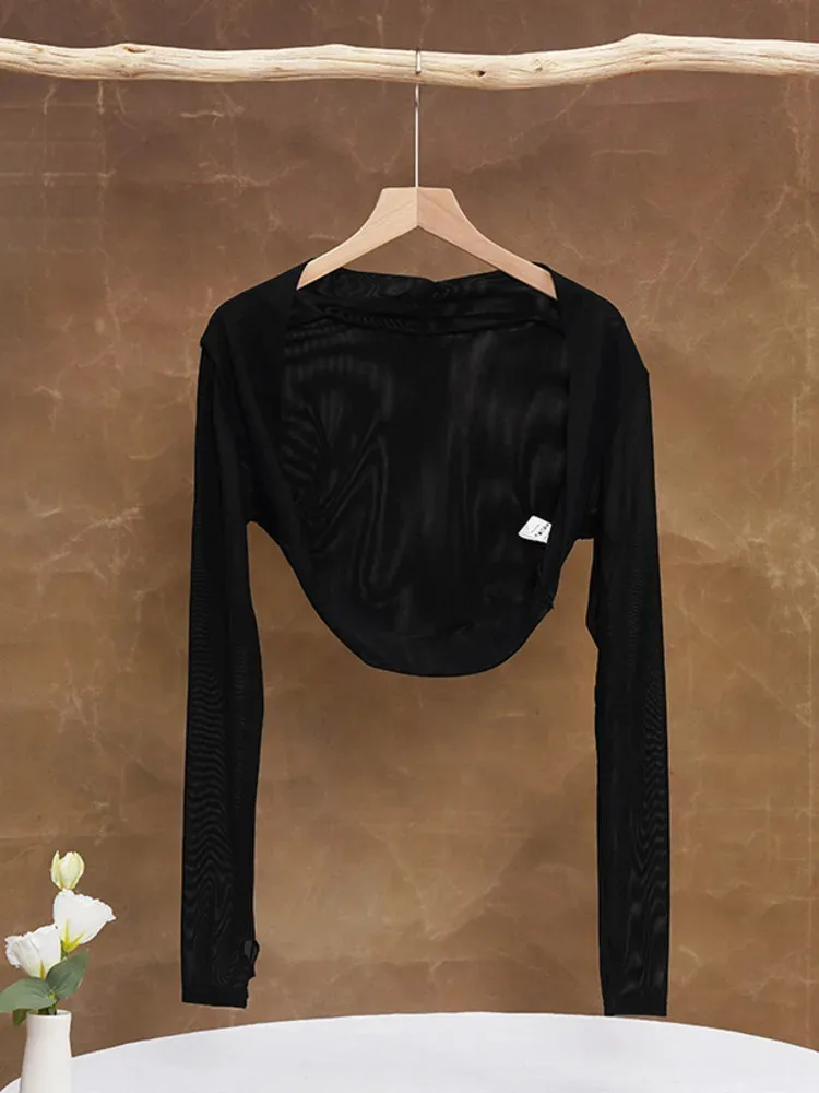 Einfarbiger Mesh-Langarmschal für Balletttanz, leichter, atmungsaktiver Wickeltuch für Bühnenauftritte und Übungskleidung