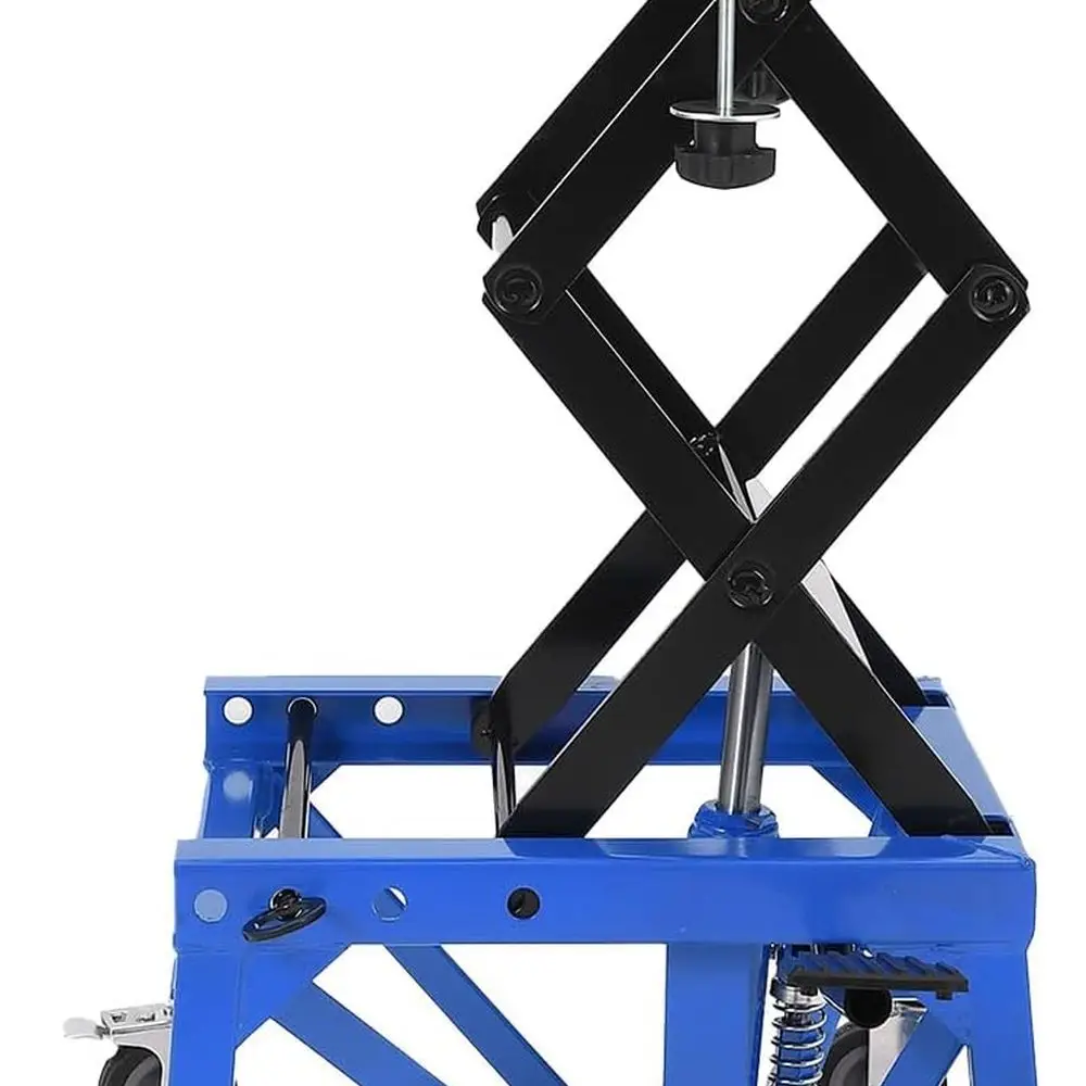 

Hydraulic Motorcycle Lift Jack, 350 LBS Capacity 13.78-34.25 Lifting Height, Foot Operated Scissor Lift Table with Wide Deck & L