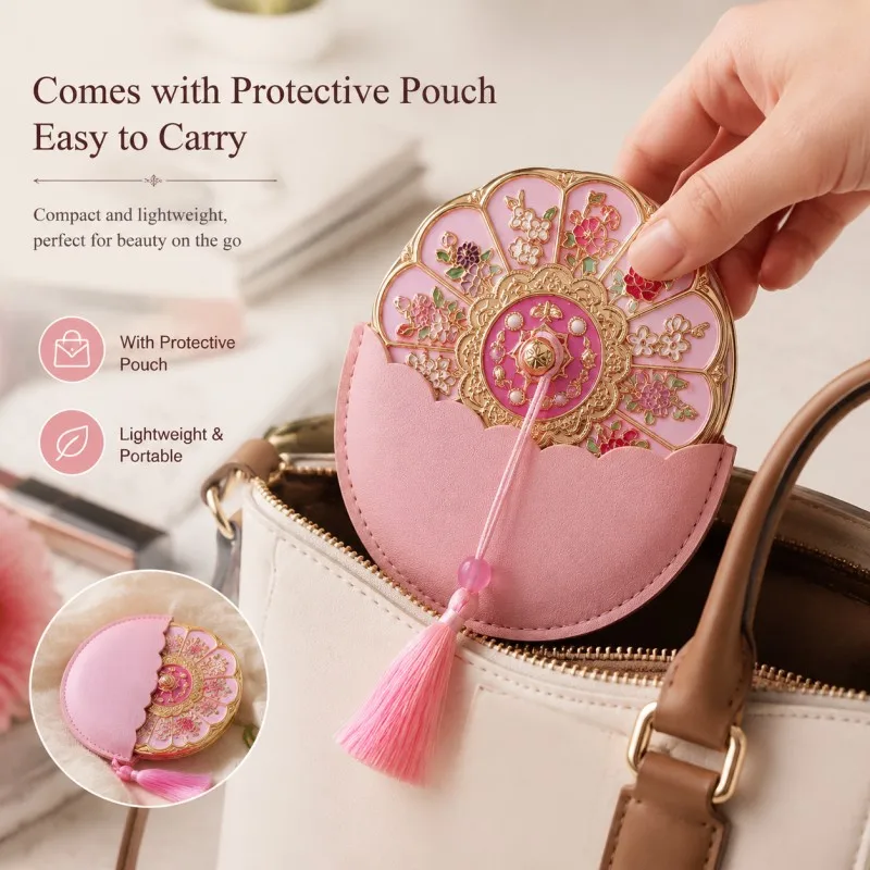 Ancient-style Creative Makeup Mirror, Portable and Portable Mirror, Chinese-style Flower Pattern Birthday Gift, Graduation Seaso