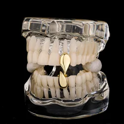 RACHELZ Fashion Vampire Fangs Teeth Grillz Hip Hop 14K Gold Plated Single Tooth Caps Dental Grills Halloween Cosplay Jewelry