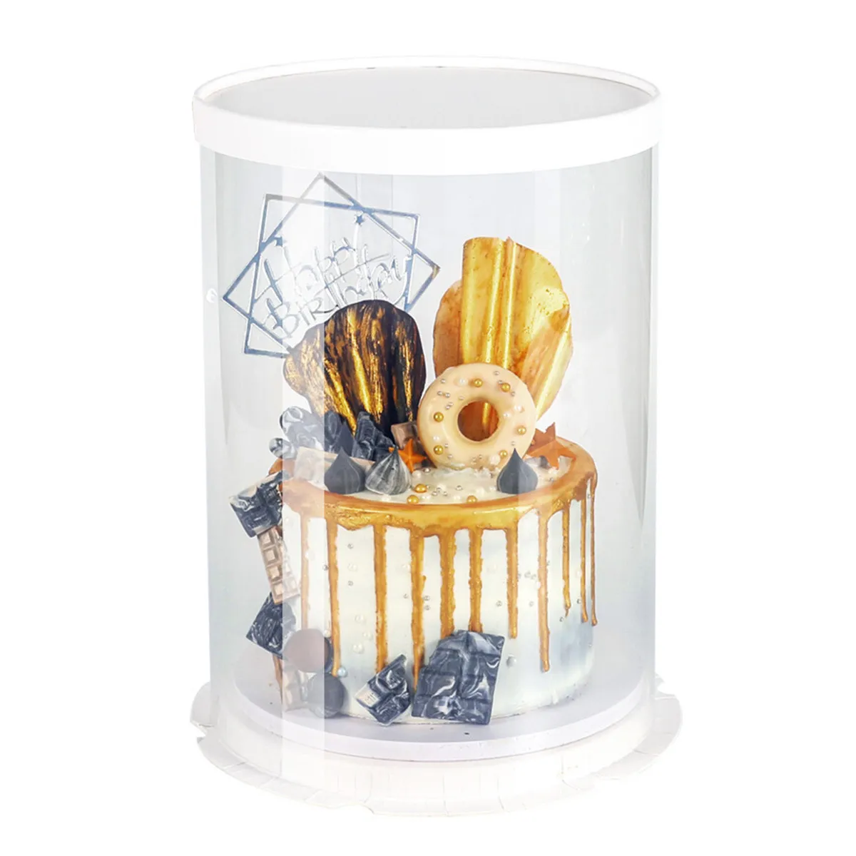 Eco Friendly Paperboard Pet Cake Box Round Transparent Window Design Easy Assemble for Cake Shop Tea Room Home Use