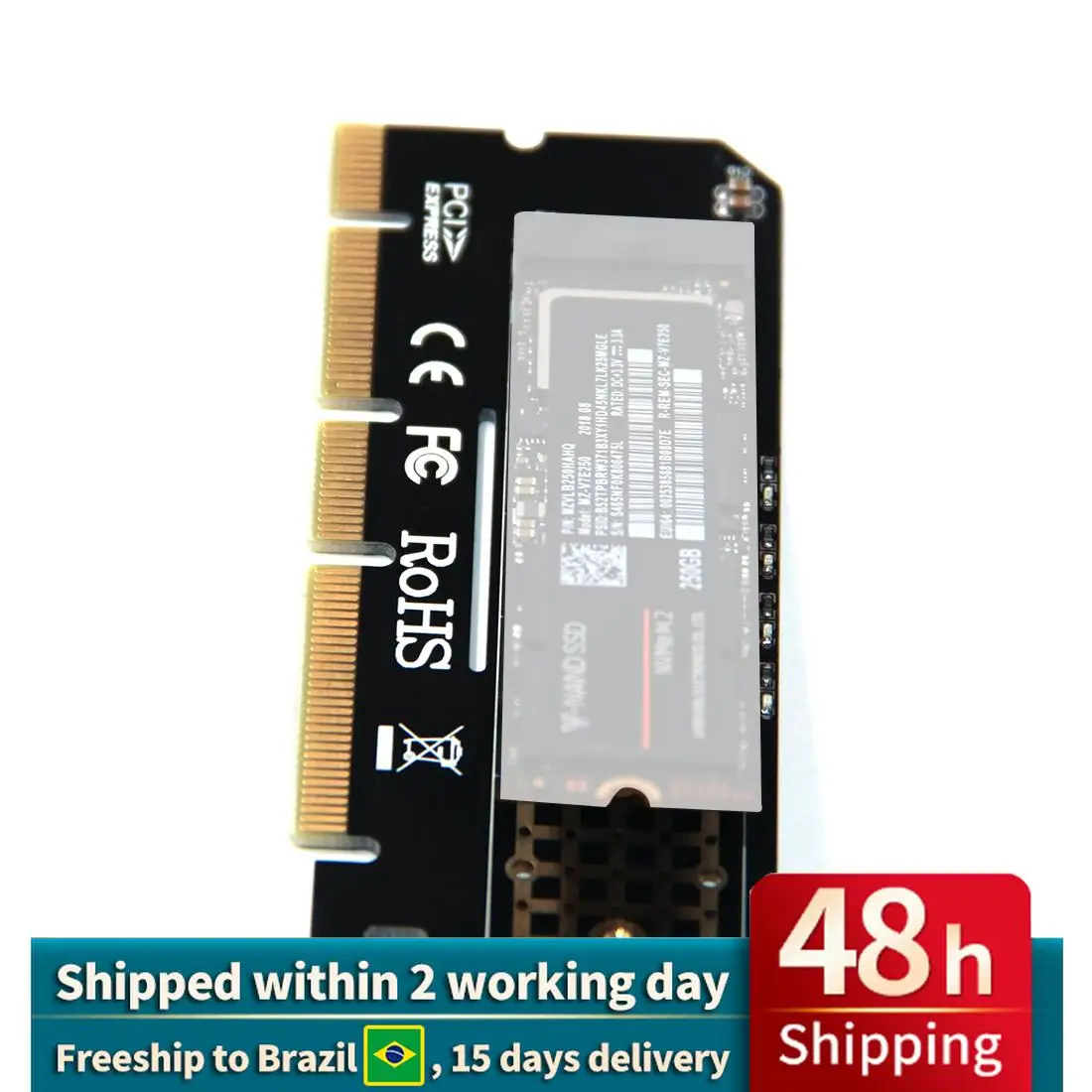 M.2 SSD TO PCIE 3.0 X16 Adapter with LED M Key Interface Card Suppor PCI Express 3.0 x4 for NVMe 2230-2280 Size m.2 SSD