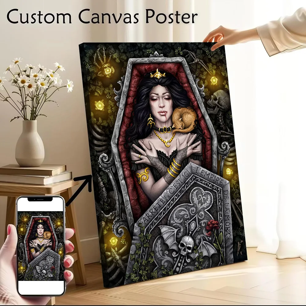 Sleeping Vampire With Cat Canvas Wall Art Poster Personalized Photo Printing Perfect Gift for Decoration Living Room Home Decor