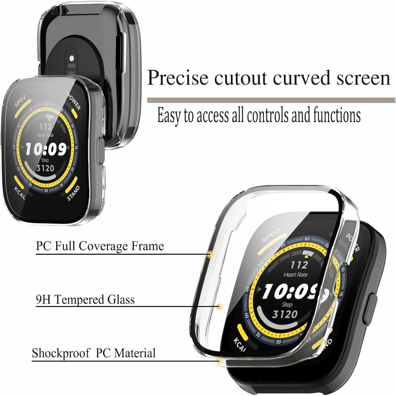 [5-Pack] Screen Protector Case with Tempered Glass Compitible with Amafit Bip 5 Smartwatch, Hard PC Case Screen Protector Cover