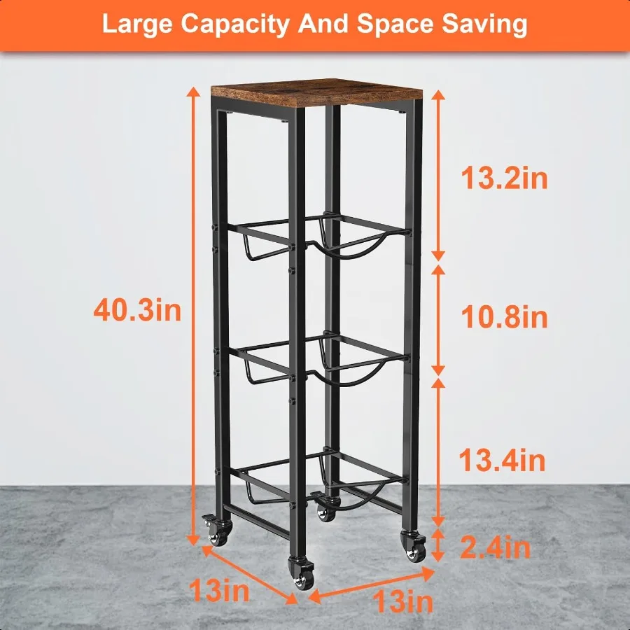 Soporte para jarra de botella de agua de 5 galones, organizador de soporte para botella de agua de 3 niveles con ruedas bloqueables, estante de almacenamiento de agua resistente