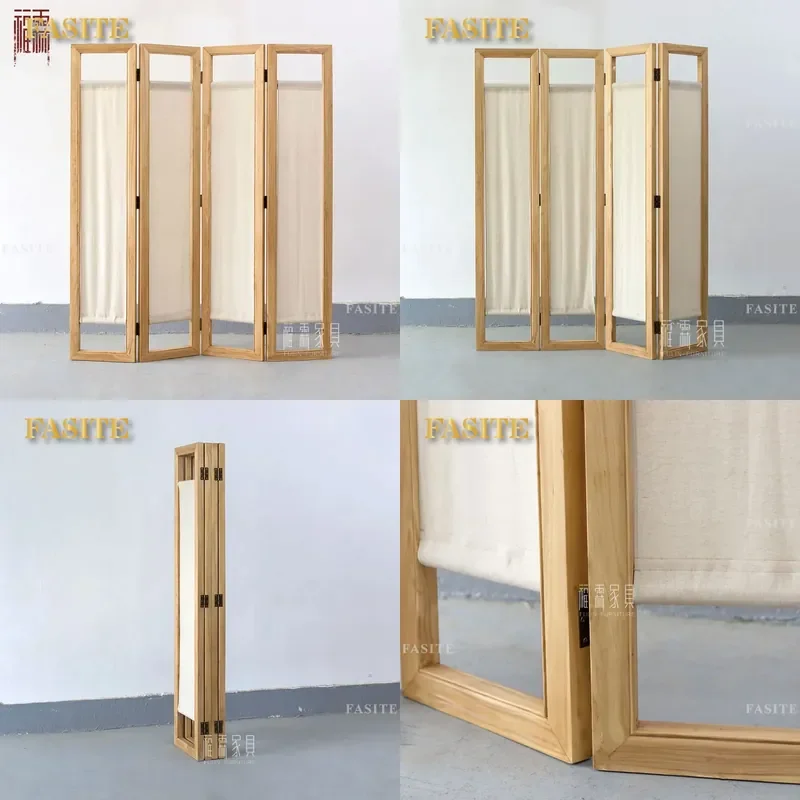 For Chinese Solid Wood Screen Partition Simple Modern Mobile Folding Elm Retro Zen Porch Foyer Room Divider Furniture