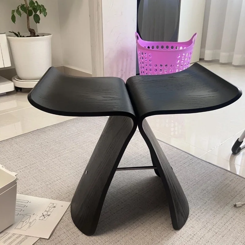 Butterfly chair shoes stools solid wood art  light luxury low stoo good looking black