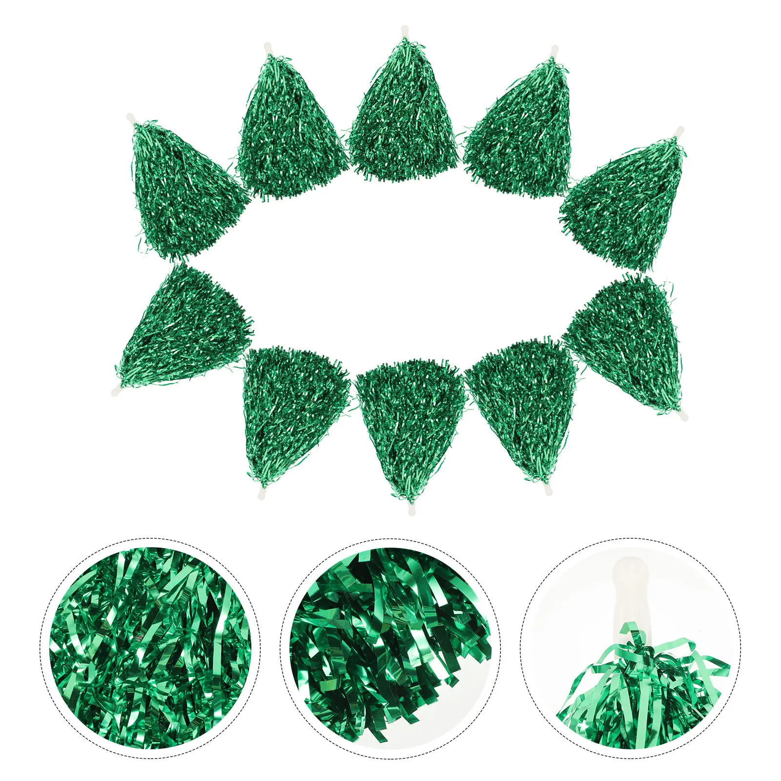 10 pcs 5 Pairs 25G Cheerleader Pom Poms Plastic Lightweight Durable Glossy Finish Ring Handle Smooth Edge For