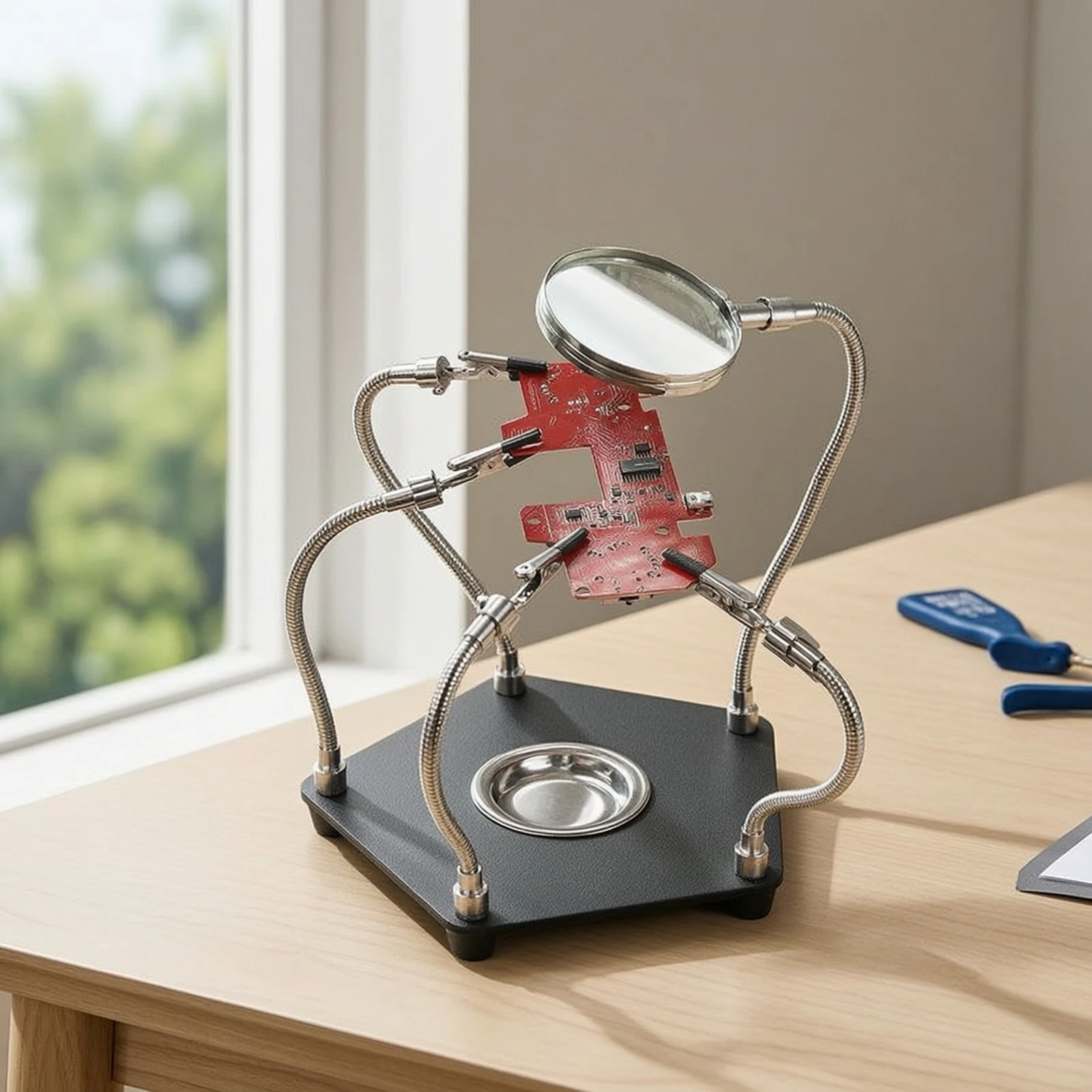 Soldering Helper Stand with Magnifying Glass Adjustable PCB Holder with Flexible Arms Helping Hands Sturdy for Technicians