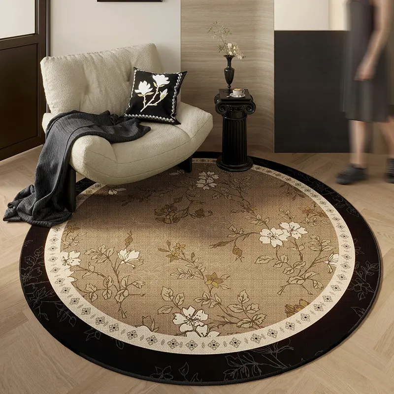 Image of Retro Französische Blumenteppiche für Wohnzimmer Luxuriöse Schlafzimmer-Dekoration Teppich Unregelmäßige Form Bettvorleger Verdickter Bodenteppich
