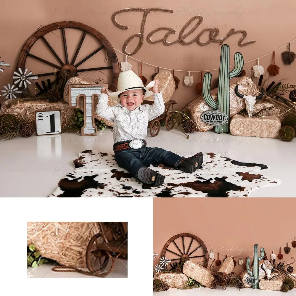

Cowboy in Training Backdrop Kids Baby Cake Smash Photography Props Child Boys Adult Birthday Photocall Studio Backgrounds