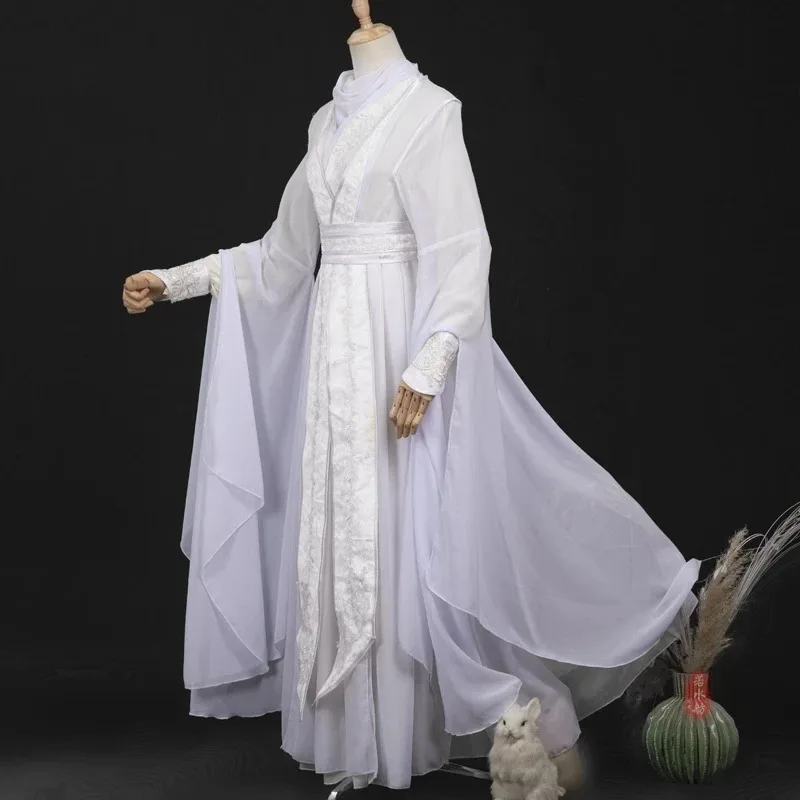 Bendición oficial del cielo Xie Lian, pelucas de disfraz, accesorio de bambú, traje HanFu blanco, tela de Halloween, sombrero Tian Guan Ci Fu mb.3