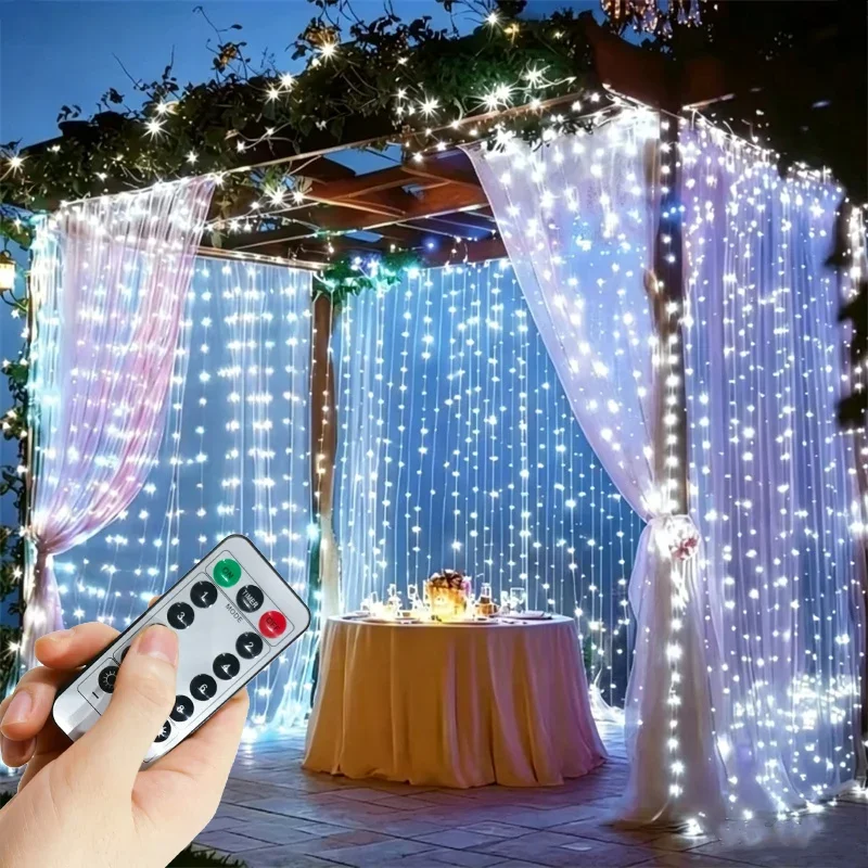 LED Curtain String Lights USB Plug 8 Modes Christmas Lights Halloween Fairy Garden Valentine's Day Party Room Wedding Decoration